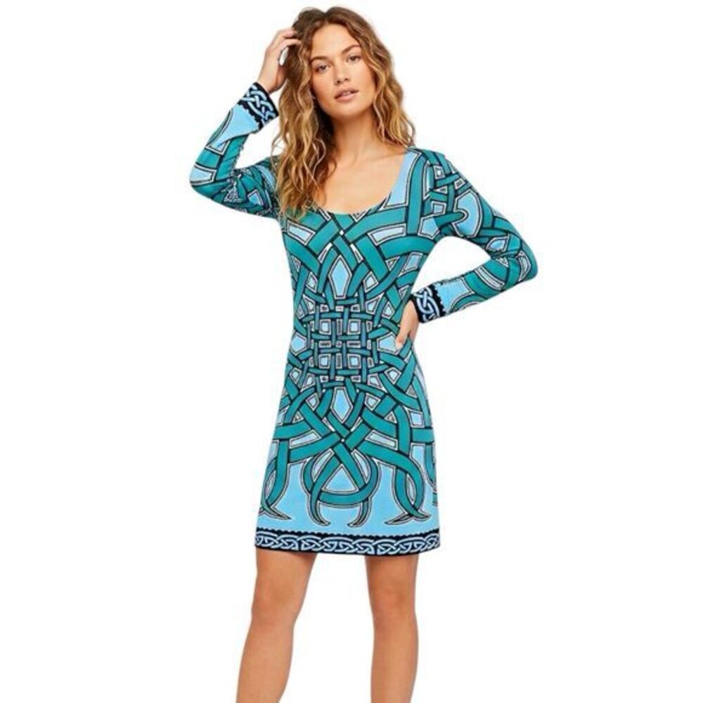 Nicole Miller Womens Dress Size Small Green Shift Mini Long Sleeve Retro Flaw